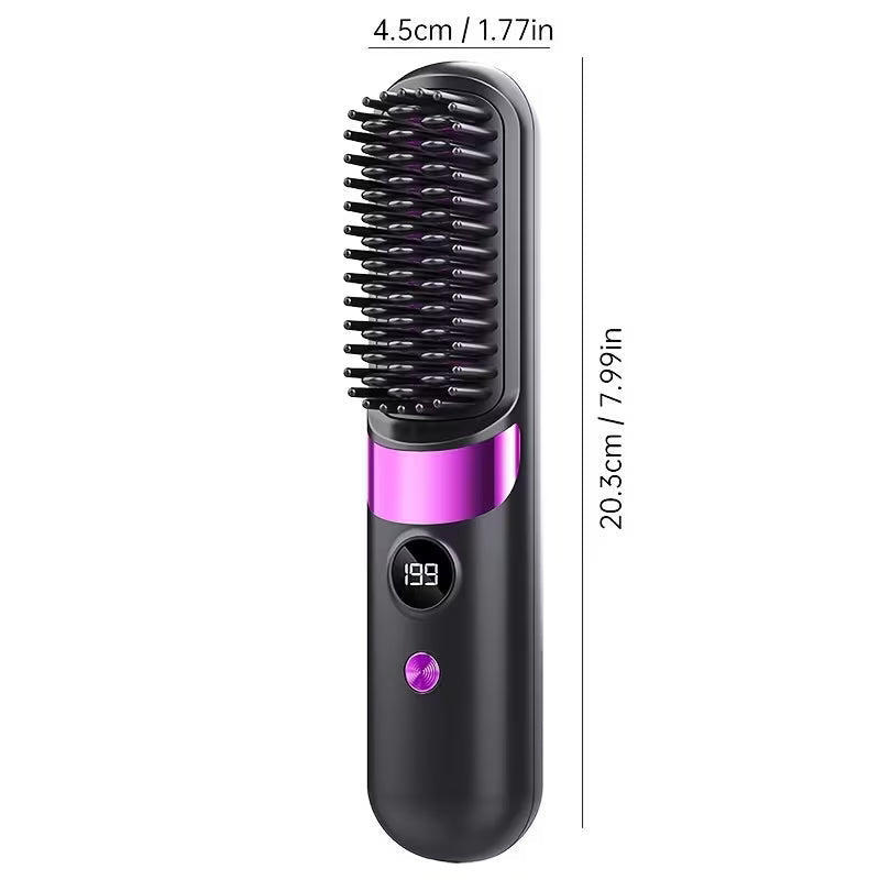 Portable Wireless Hair Straightener – LED Display, Fast Heating Brush🪻