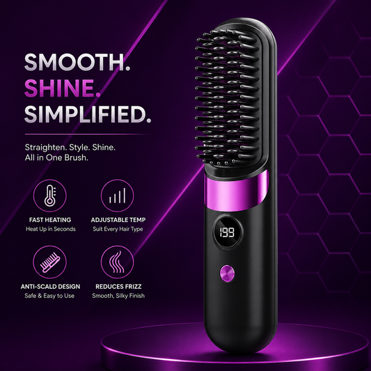 Portable Wireless Hair Straightener – LED Display, Fast Heating Brush🪻