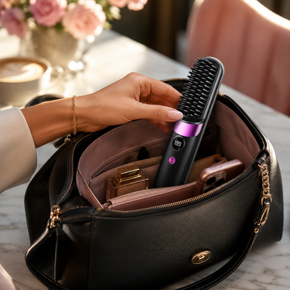 Portable Wireless Hair Straightener – LED Display, Fast Heating Brush🪻