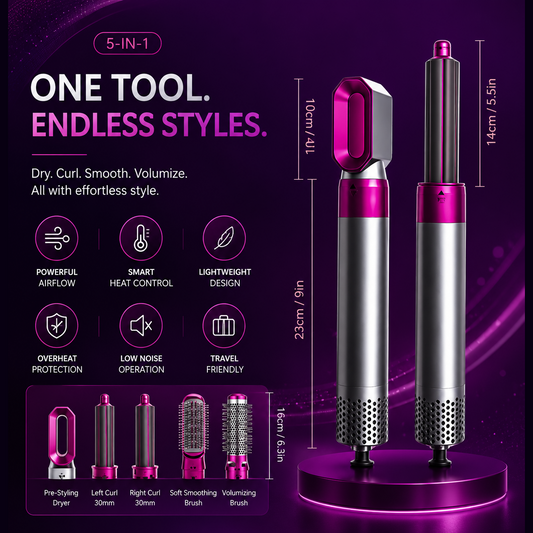 5-in-1 Hot Air Brush Styler – Auto Curling, Straightening, Volumizing Tool🪻